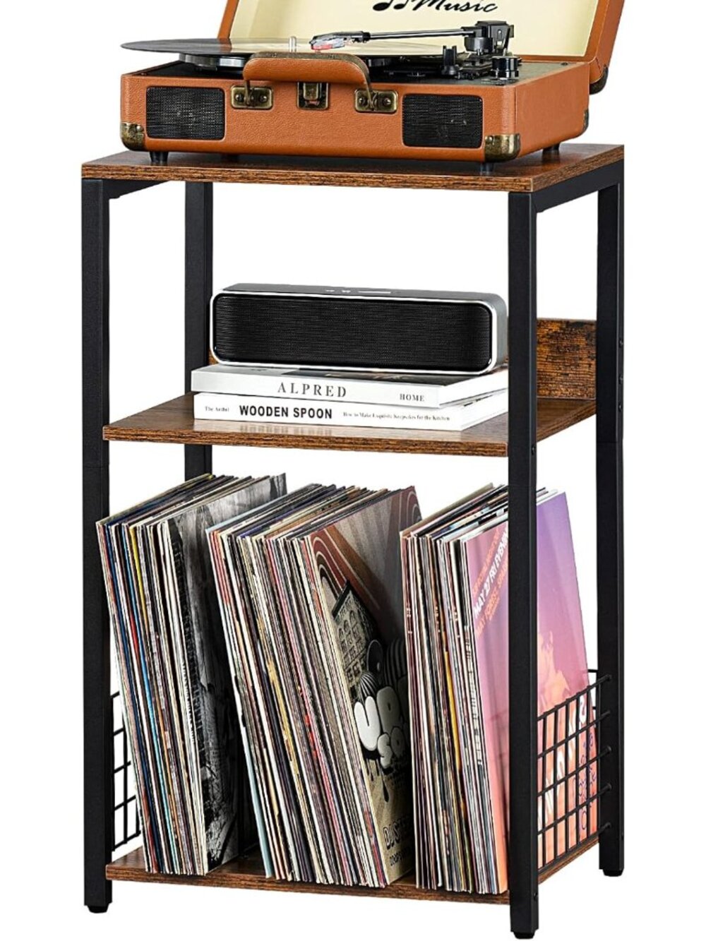 New 3 Tier End Table,Record Player Stand with Storage